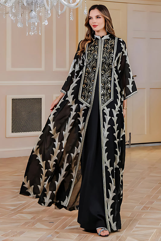 Robe Caftan Noire Imprimée