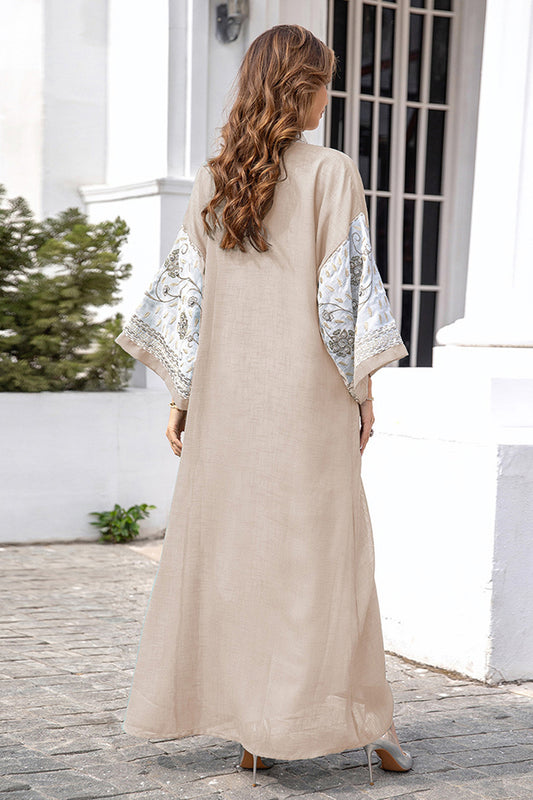 Robe Caftan Broderie kaki Élégant