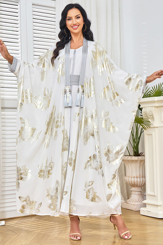 Robe caftan blanche à imprimé papillons