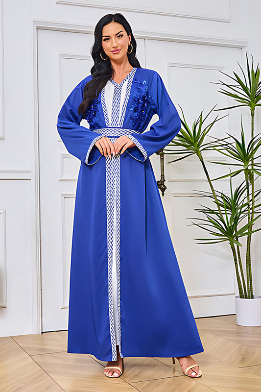 Robe caftan en satin vert foncé à col en V