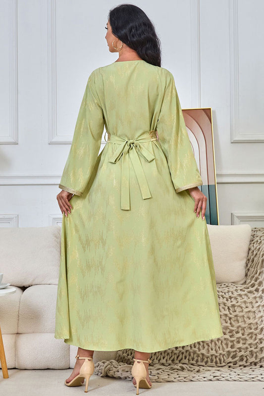 Robe caftan Verte brodée à col en V