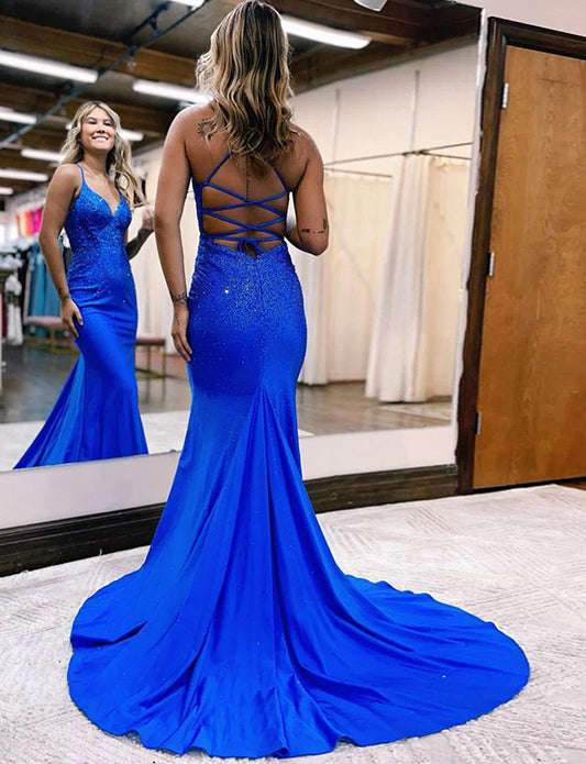 Robe de bal de fin d'année longue et sirène avec applications