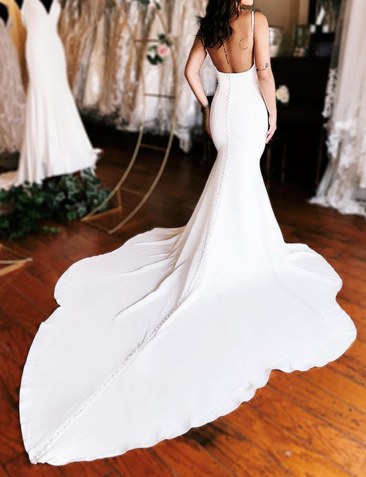 Robe de mariée sirène en satin ivoire avec manches amovibles