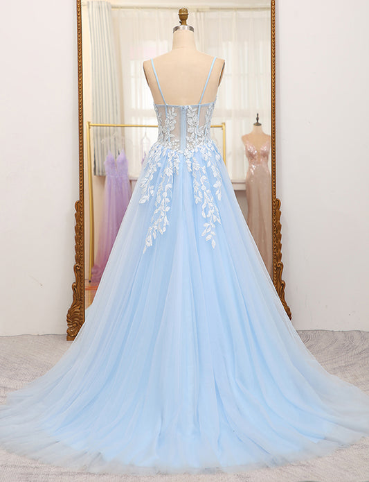 Robe de soirée longue à corset avec applications et fente