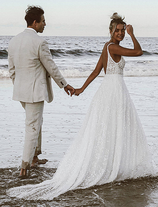 Robe de mariée boho à dos ouvert