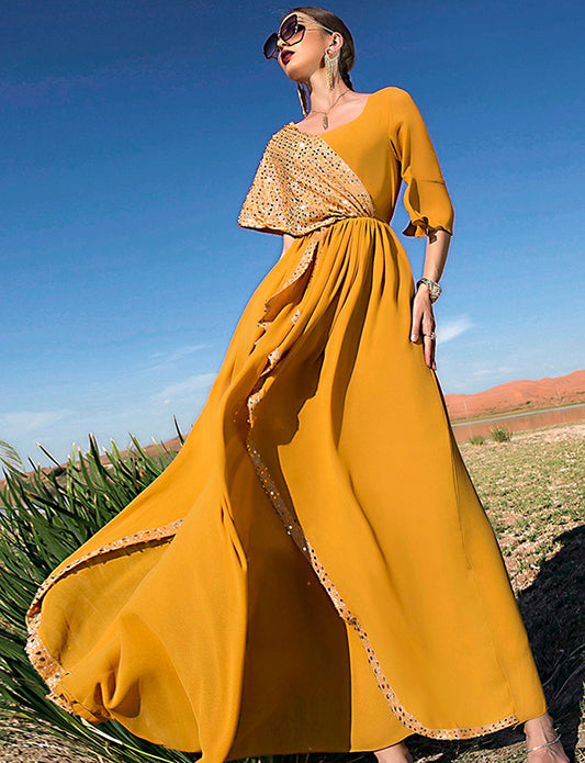 Robe Arabe à Paillettes Orange