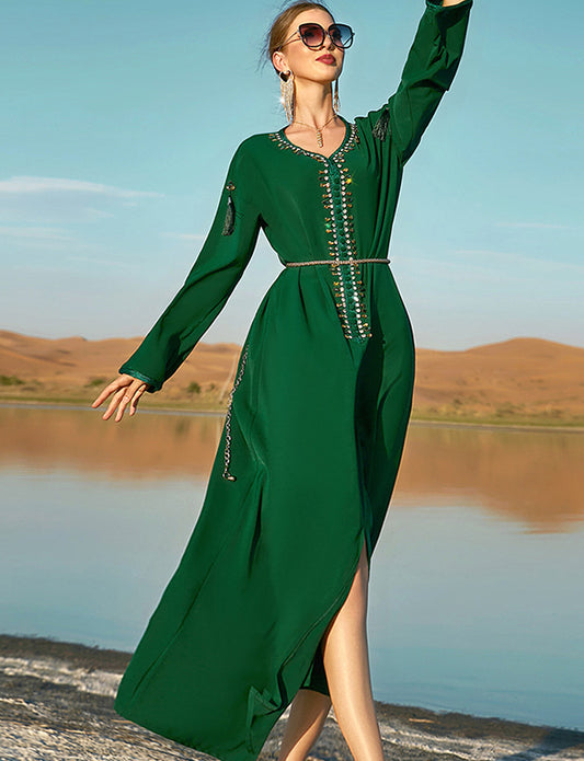 Caftan Abaya Vert à Strass