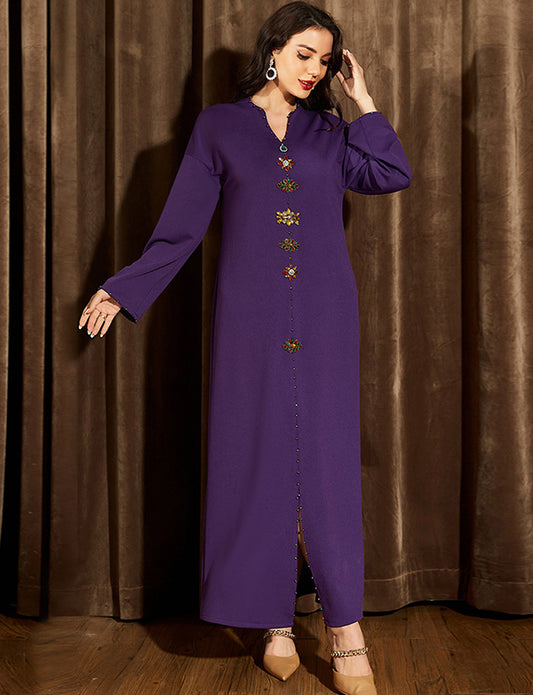 Robe Abaya Eid Mubarak à Col en V pour Femme