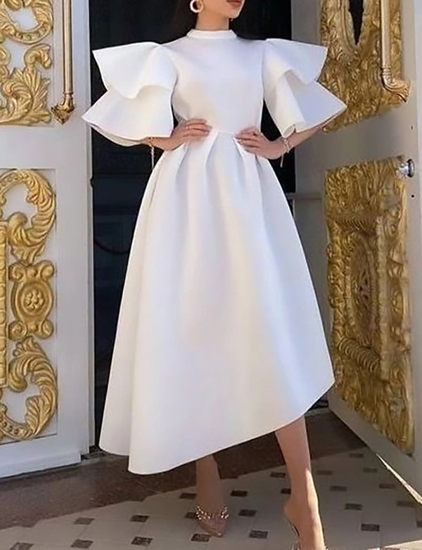 Robe de Cocktail Mi-longue à Manches Évasées pour Femme