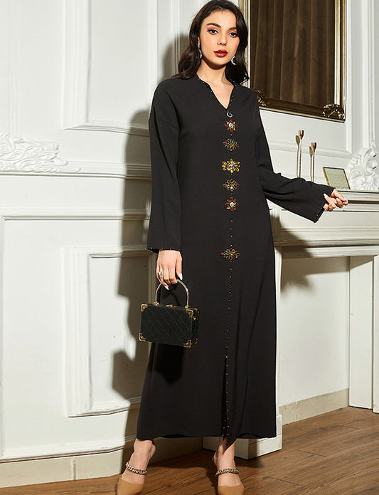Robe Abaya Col V Noire