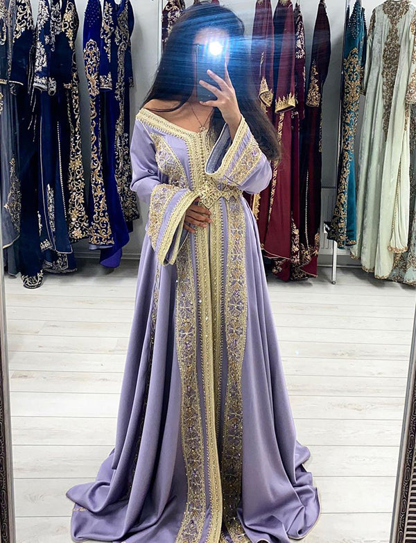 Dressself Caftan de Soirée Lilas Kaftan Marocain en Satin à