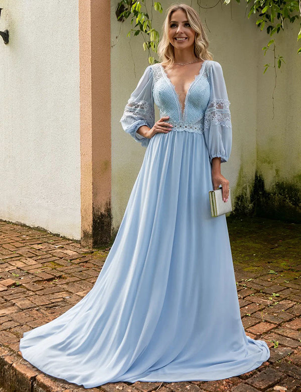 Satin Robe De Soirée Longue Bleu Ciel Robe Longue élégante En