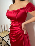 Robe de Soirée Sirène Rouge à Épaules Dénudées Robe de Soirée Sirène Rouge à Épaules Dénudées