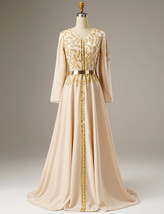 Caftan Marocain avec Perlés de Champagne