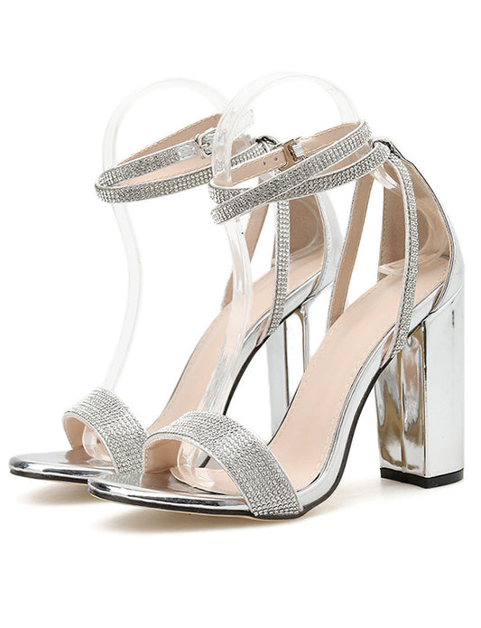 Argent Bling Cristal Sandales Talon