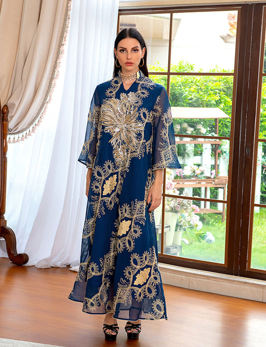 Abaya musulmane robe de soirée perlée et brunie