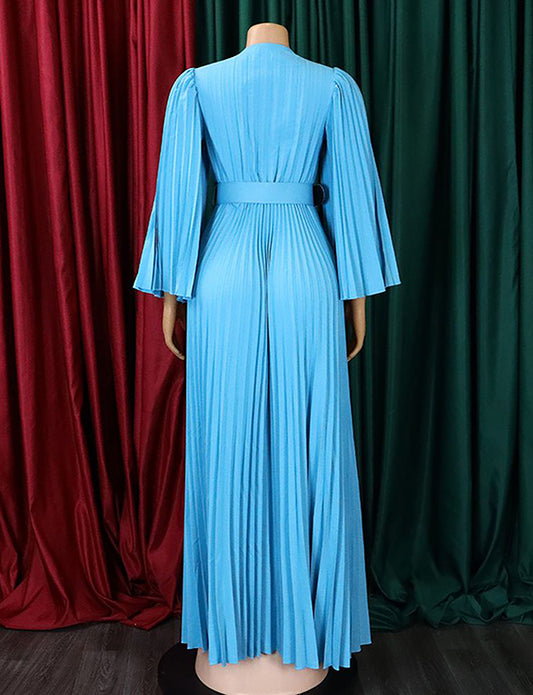 Robe à col en V et ourlet plissé sexy et pressé