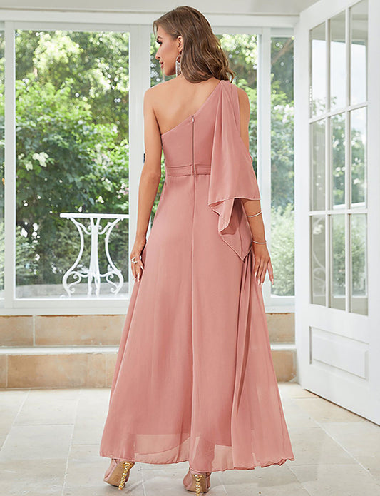 Robe en chiffon à une épaule, rose lotus