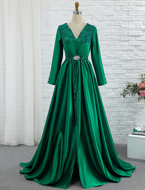 Dressself Caftan Robe de Mariage Vert Satin Robes de Mariée Musulmane
