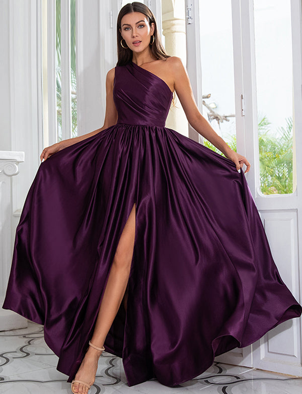 Robe de Soirée Violette à Une Épaule Divisé Robes Habillées Longue