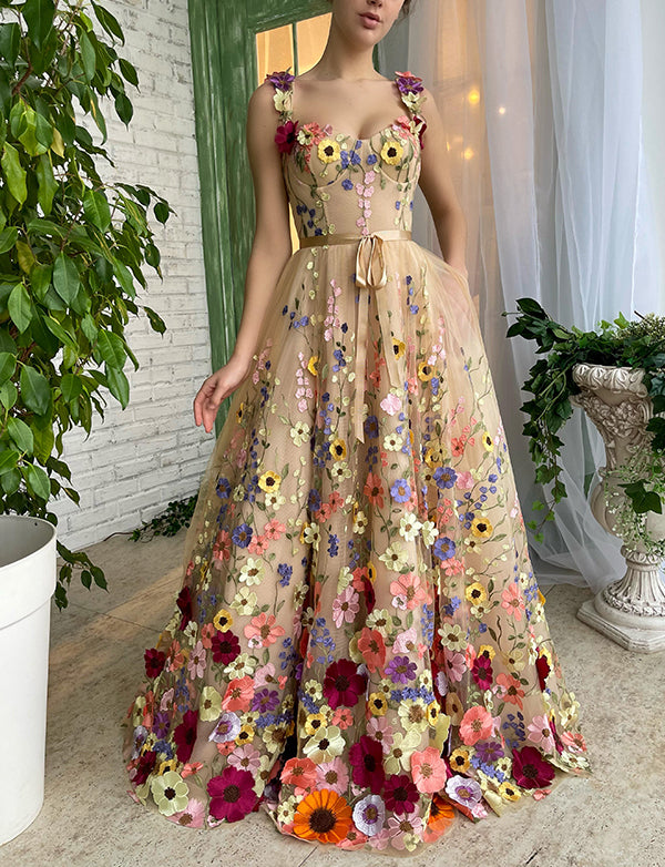 Robe Longue Élégante Sans Manches – Imprimé Fleurs Pour Soirée, Cérémonie Ou Bal – Taille EU