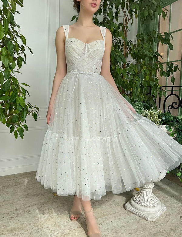 Robe de Soirée de Mariage Courte en Tulle Blanc