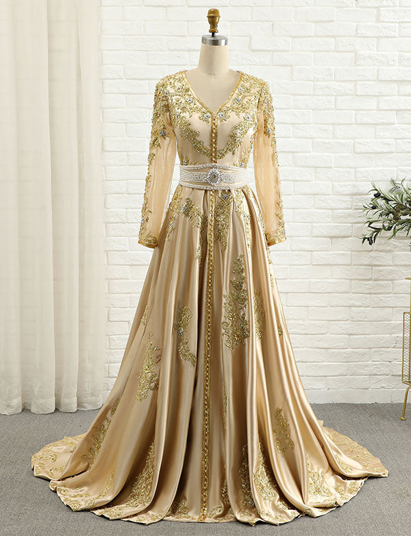 Luxueux Caftan de Mariage Marocain Doré Brodé