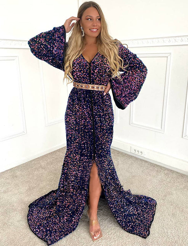 Robe Caftan Sirène Paillette Violet Robe Caftan Sirène Paillette Violet