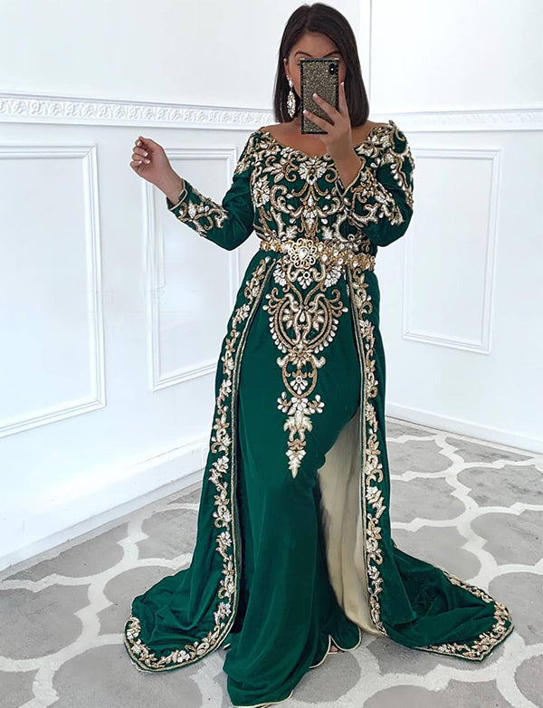 Vert Robe Orientale avec Broderie Vert Robe Orientale avec Broderie