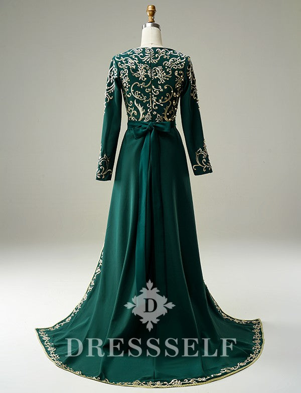 Vert Robe Orientale avec Broderie Vert Robe Orientale avec Broderie