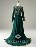 Vert Robe Orientale avec Broderie Vert Robe Orientale avec Broderie