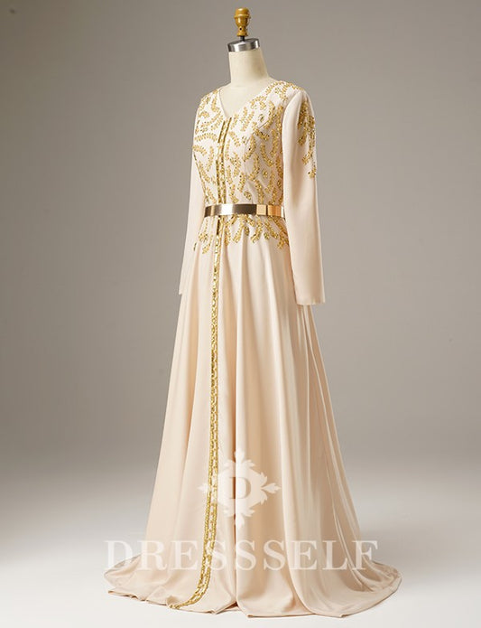 Caftan Marocain avec Perlés de Champagne