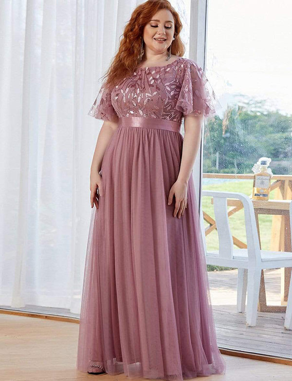 Robe de Soirée Longue Femme Grande Taille Courtes Manches Robe de Fête –  Dressself