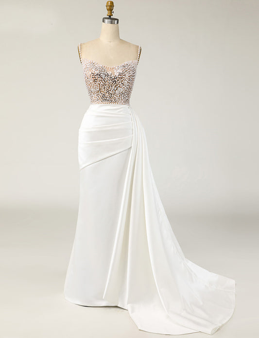Robe de Soirée Perles Blanc Élégante