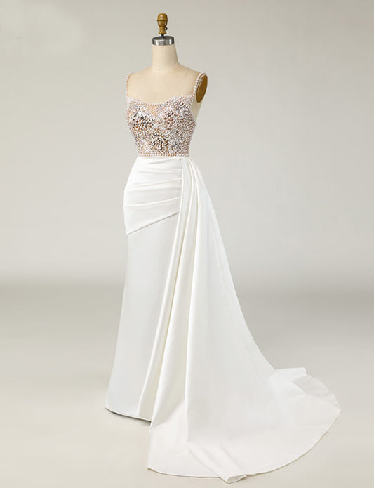 Robe de Soirée Perles Blanc Élégante
