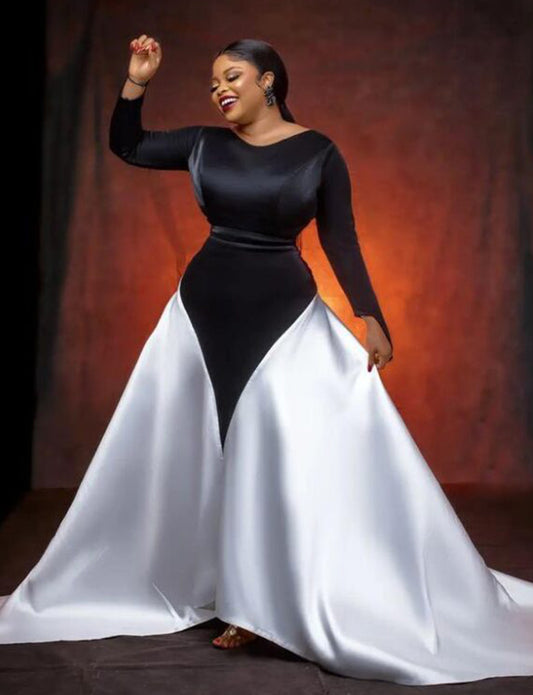 Robe de Soirée Sirène Noir et Blanc Grande Taille