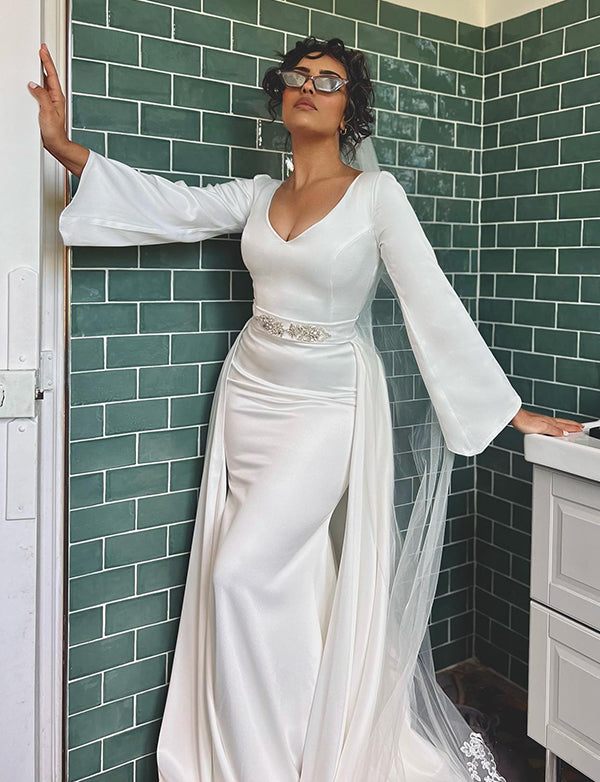 Robe de Mariée Blanc à Manches Longues