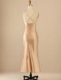 Robe longue de demoiselle d'honneur sirène champagne plage