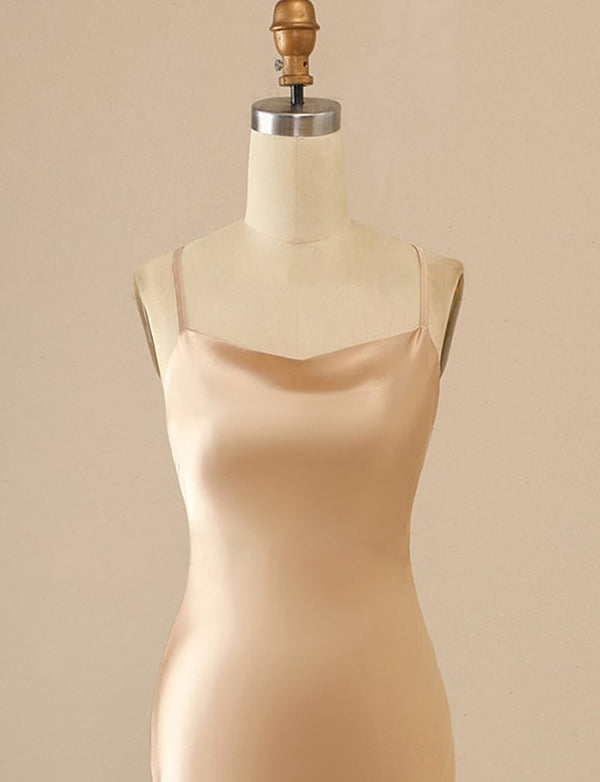 Robe longue de demoiselle d'honneur sirène champagne plage