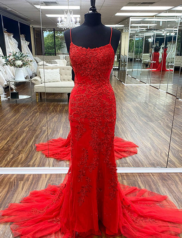 Robe de bal de fin d'année sirène à bretelles spaghetti