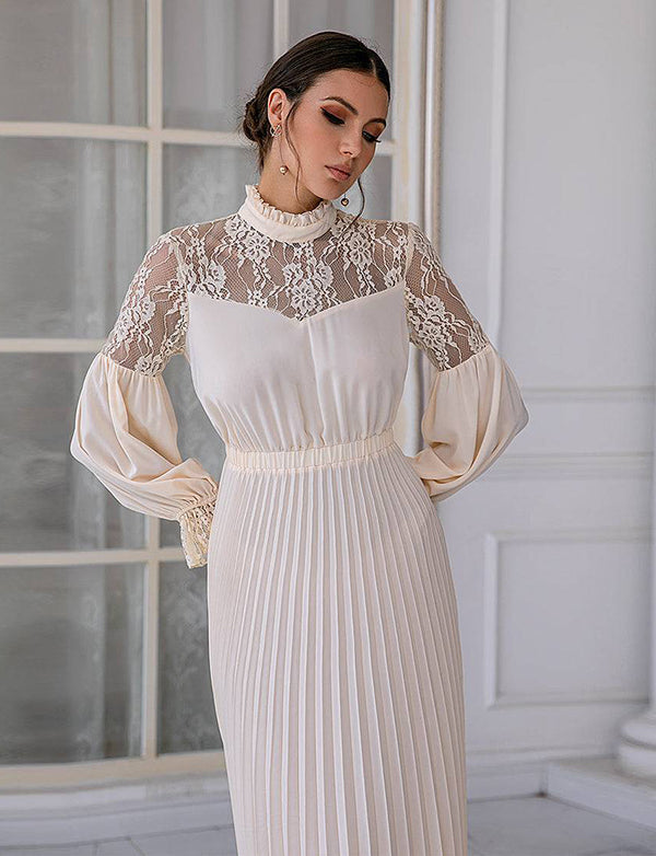 Robe mère à manches longues en dentelle abricot