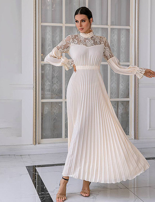Robe mère à manches longues en dentelle abricot