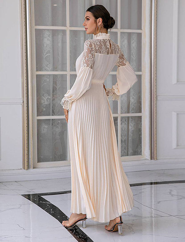 Robe mère à manches longues en dentelle abricot