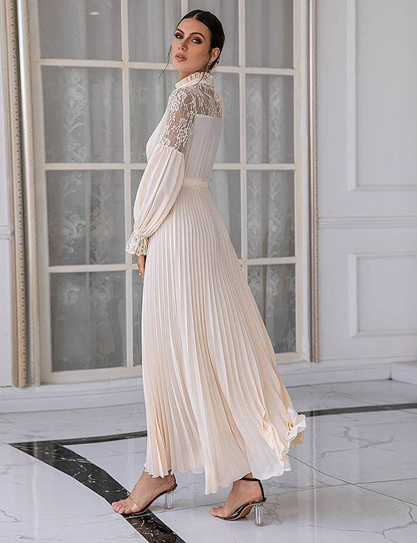 Robe mère à manches longues en dentelle abricot