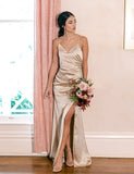 Robe de demoiselle d'honneur en soie champagne