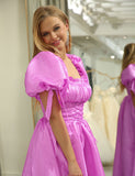 Robe longue de soirée convertible en ligne A Fuchsia