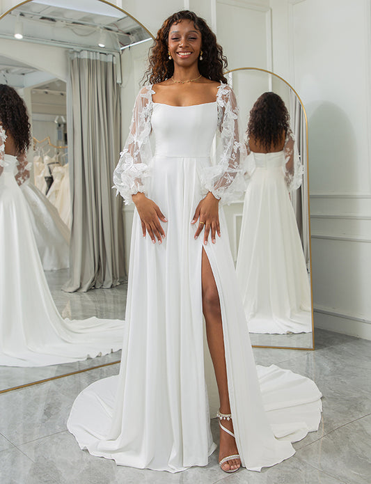 Robe de mariée ivoire sirène papillons avec fente