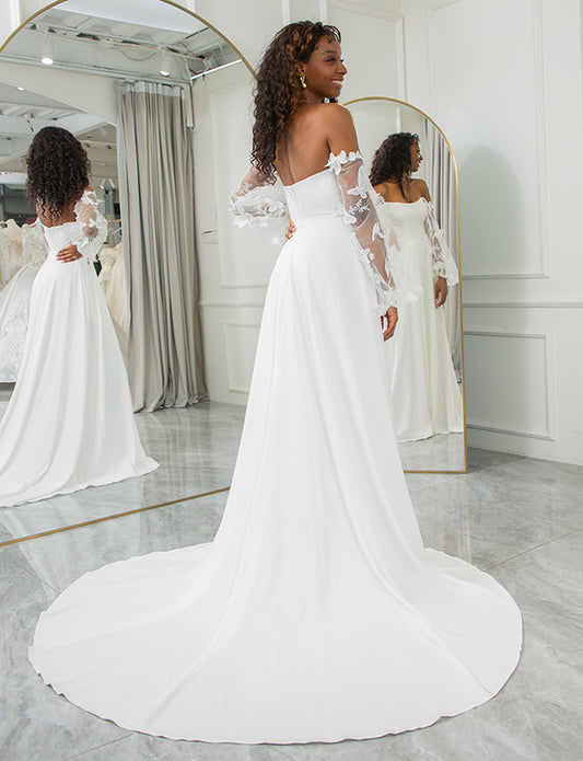 Robe de mariée ivoire sirène papillons avec fente