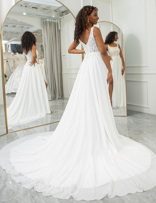 Robe de mariage carrée avec dentelle