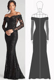 Robe formelle noire fourreau à épaules dénudées en maille et dentelle